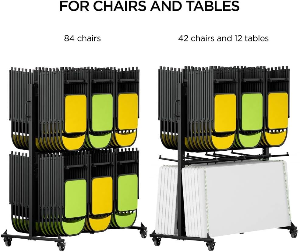 Folding Chair Rack Folding Chair Cart Storage Dolly with Wheels and Holder