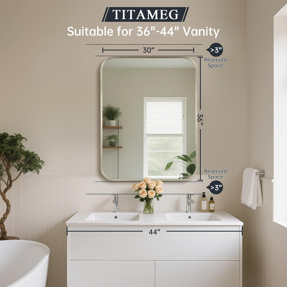 Brushed Nickel Bathroom Mirror for Over Sink, 30"x36" Aluminum Fram...