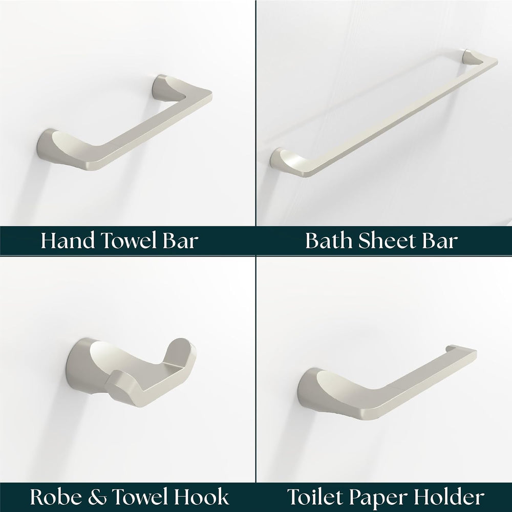 Mega Handles Bathroom Accessory Set Satin Nickel - 4-Piece, Towel Bar Set