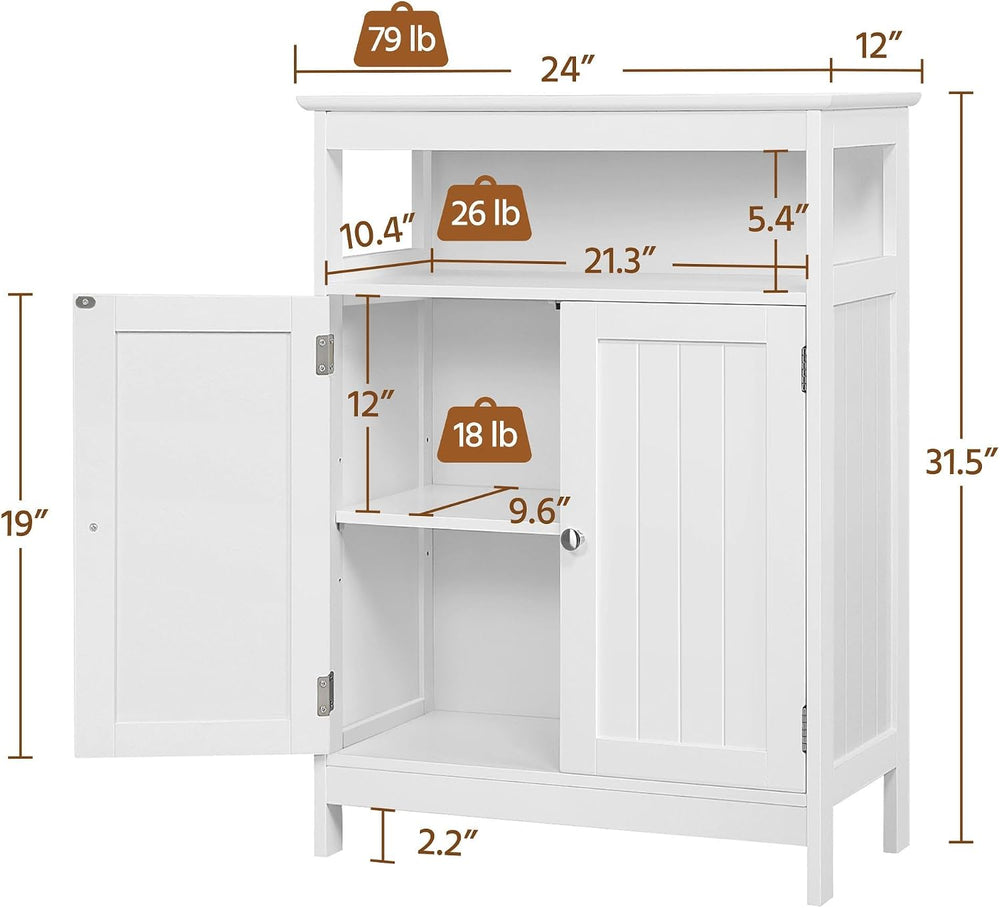 Yaheetech Small Bathroom Storage Cabinet with Double Beadboard Doors, White
