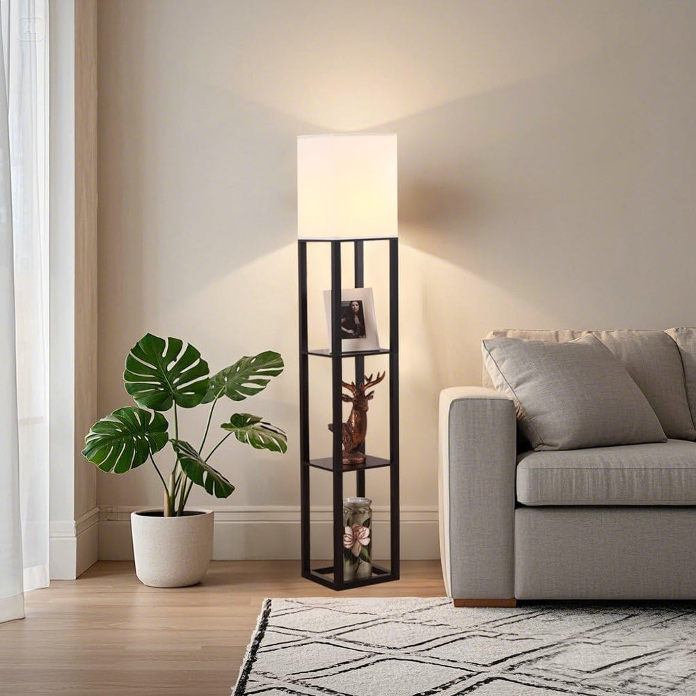 Floor Lamp,Lamp with Shelves,Floor Light for Living Room,Bedroom,Wood,Black