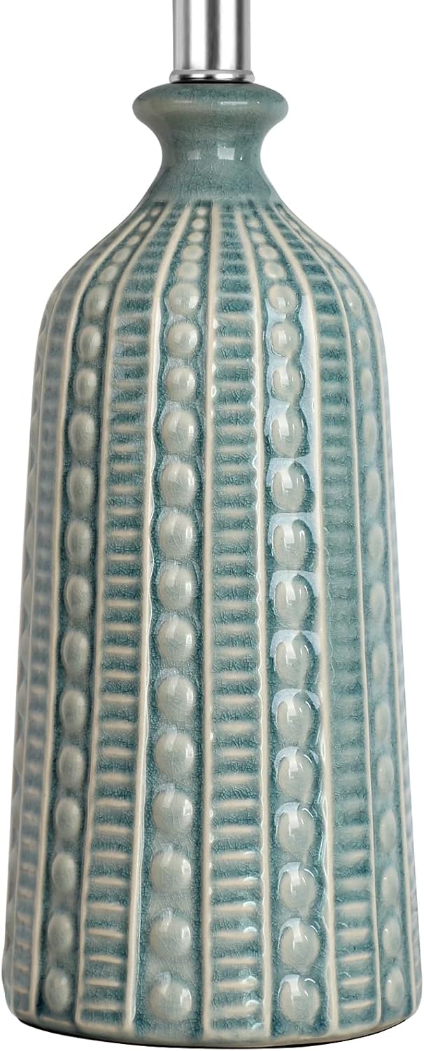 JUNNAI Green Ceramic Table Lamp 24.5": 3-Way Dimmable Nightstand Lamp wi...