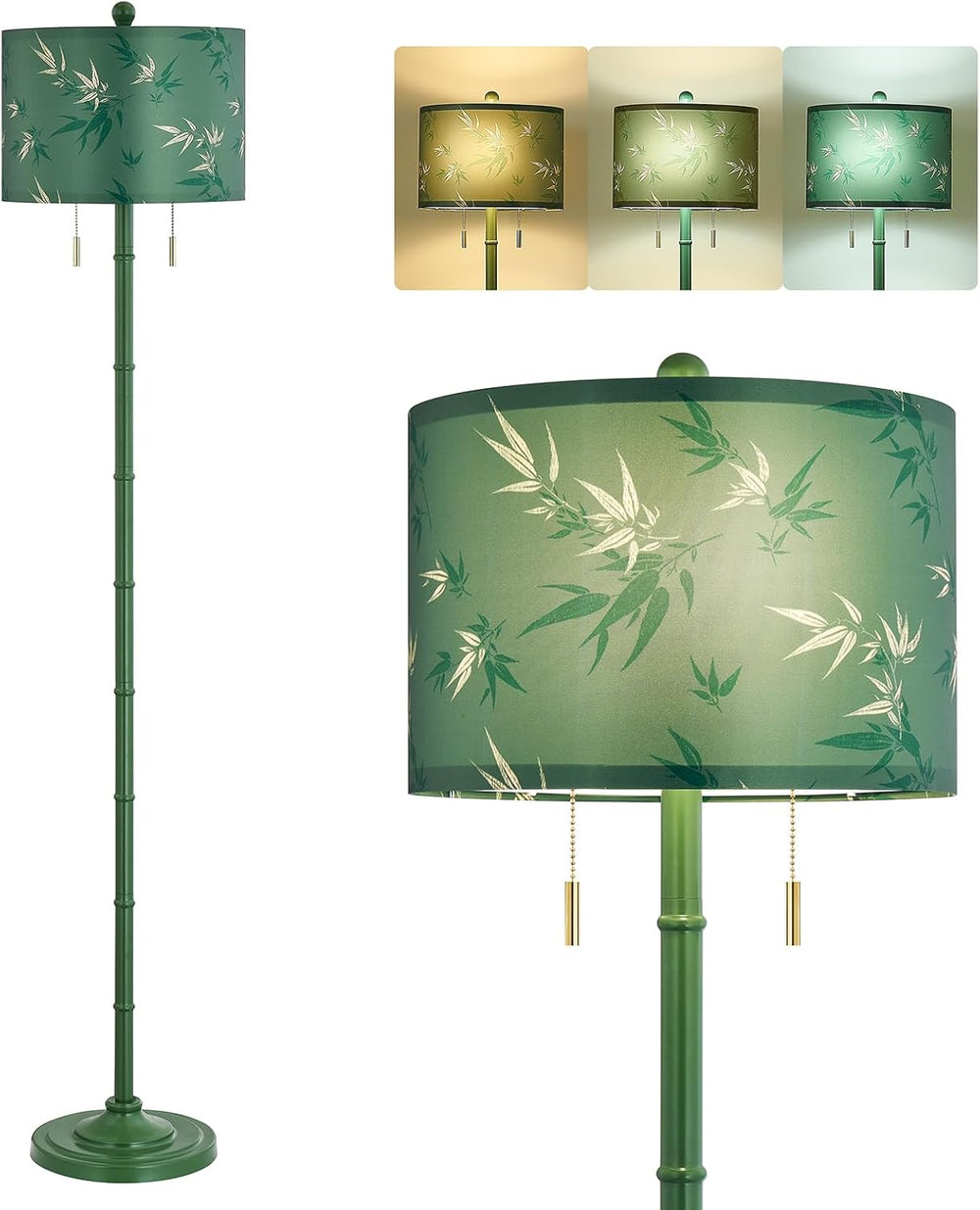 Upgraded 2-Light Mid Century Modern Green Floor Lamp for Living Room