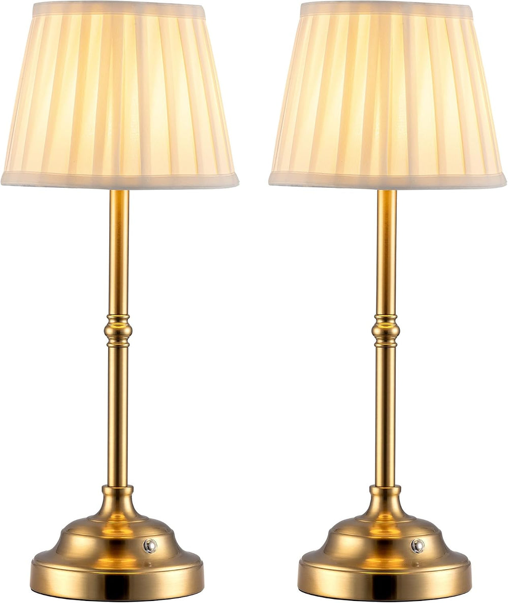 KDG Gold Cordless LED Table Lamps Set of 2, Beige Fabric Shade Desk Lamps