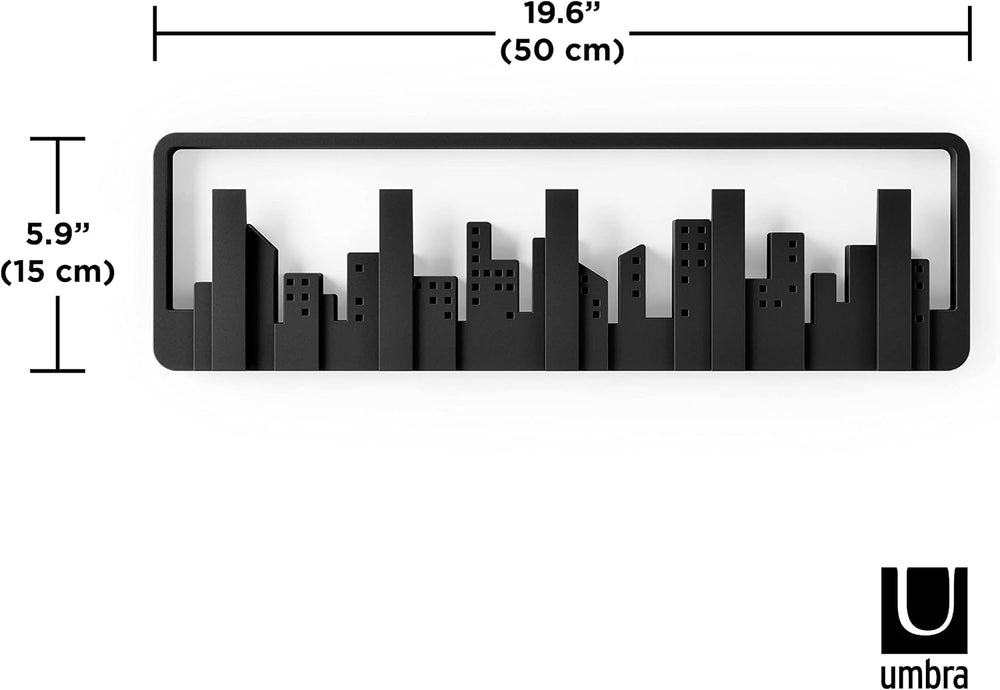 Umbra Skyline Coat Rack, Wall Mounted, 5 Retractable Hooks, Black