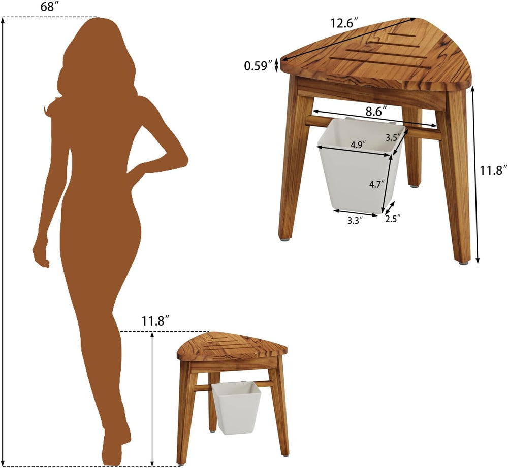 Kiasthome Teak Shower Bench, Waterproof Bathroom Teak Corner Shower Bench, St...