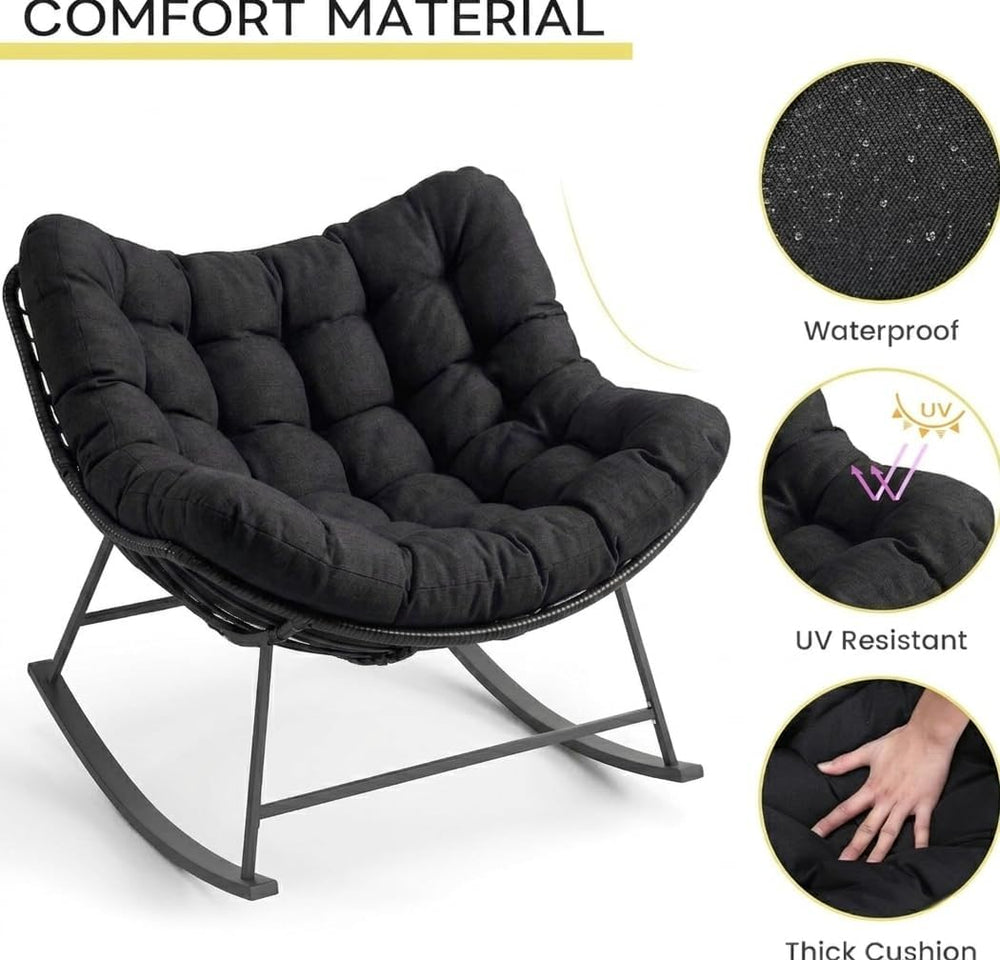 Kromax Oversized Outdoor Papasan Rocking Chair Set of 2, Black