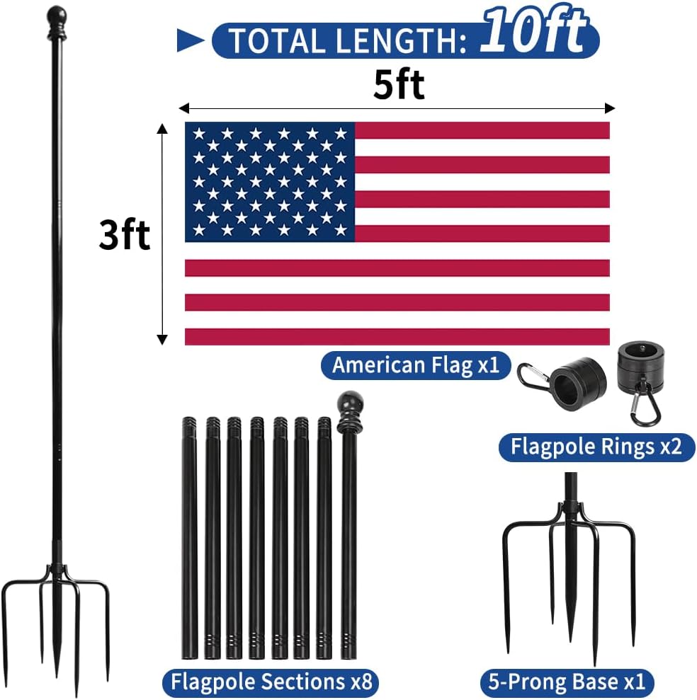 10 FT In Ground Flag Poles for Outside House