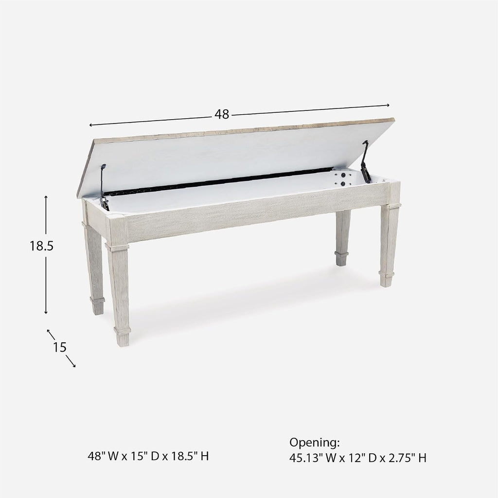 Signature Design by Ashley Skempton Farmhouse Storage Bench, Distressed Finish, Seat With Hidden Storage, Wood, 48" W x 15" D x 18.5" H, White & Light Brown