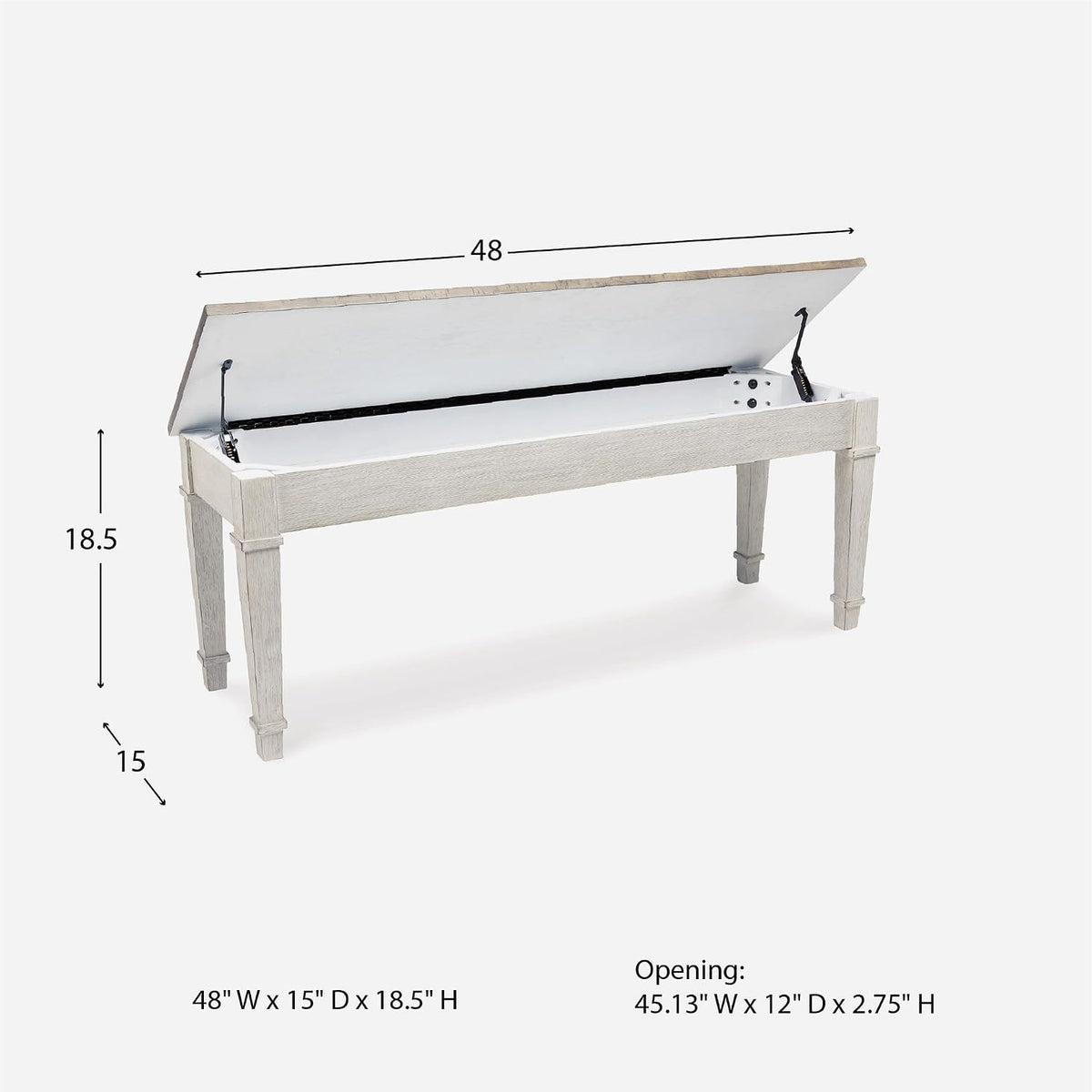 Signature Design by Ashley Skempton Farmhouse Storage Bench, Distressed Finish, Seat With Hidden Storage, Wood, 48" W x 15" D x 18.5" H, White & Light Brown