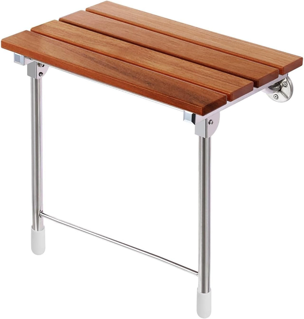 Foldable 21.5" Teak Wood Shower Seat Bench with Supporting Legs, 400lb C...