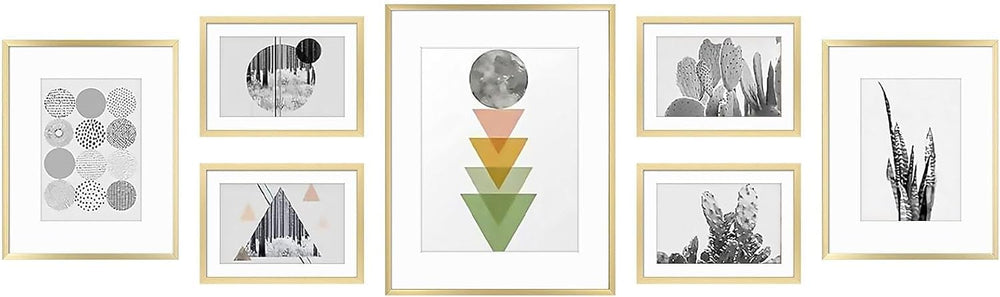 Golden State Art 7 Pack Gold Aluminum Frame with White Mat, Real Glass