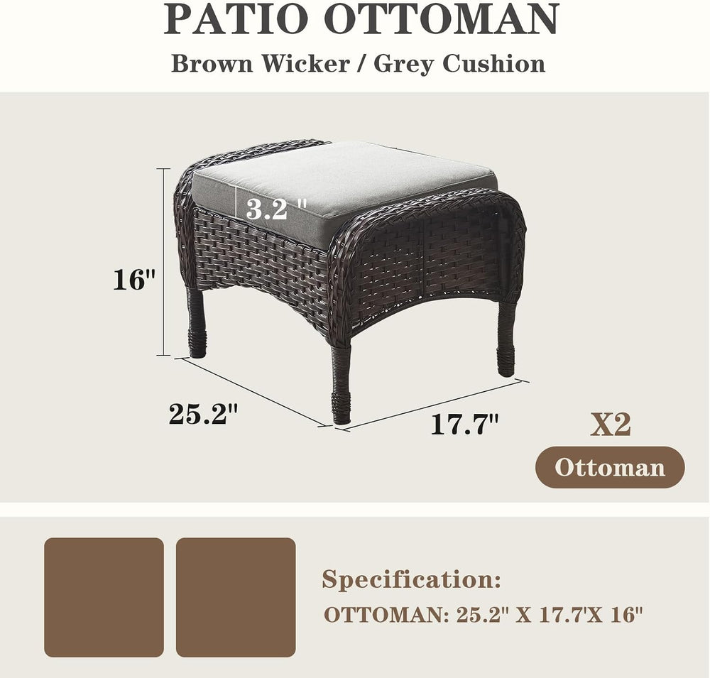 Belord Outdoor Ottomans for Patio Foot Rest - 25 Inch PE Wicker Foot Stool Se...