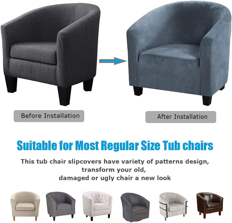MIFXIN Tub Chair Cover Velvet Stretch Club Chair Slipcover 1 Piece Elastic Sp...