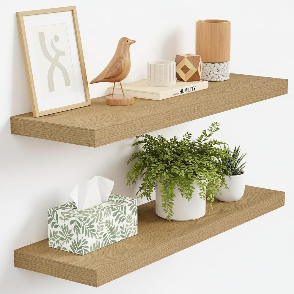 Vivelove Floating Shelves 9 inch Deep 24”Long Set of 2, Oak