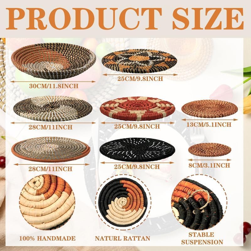 Tatuo 11 Pcs Boho Wall Basket Decor Woven Wall Hanging Art, Classic