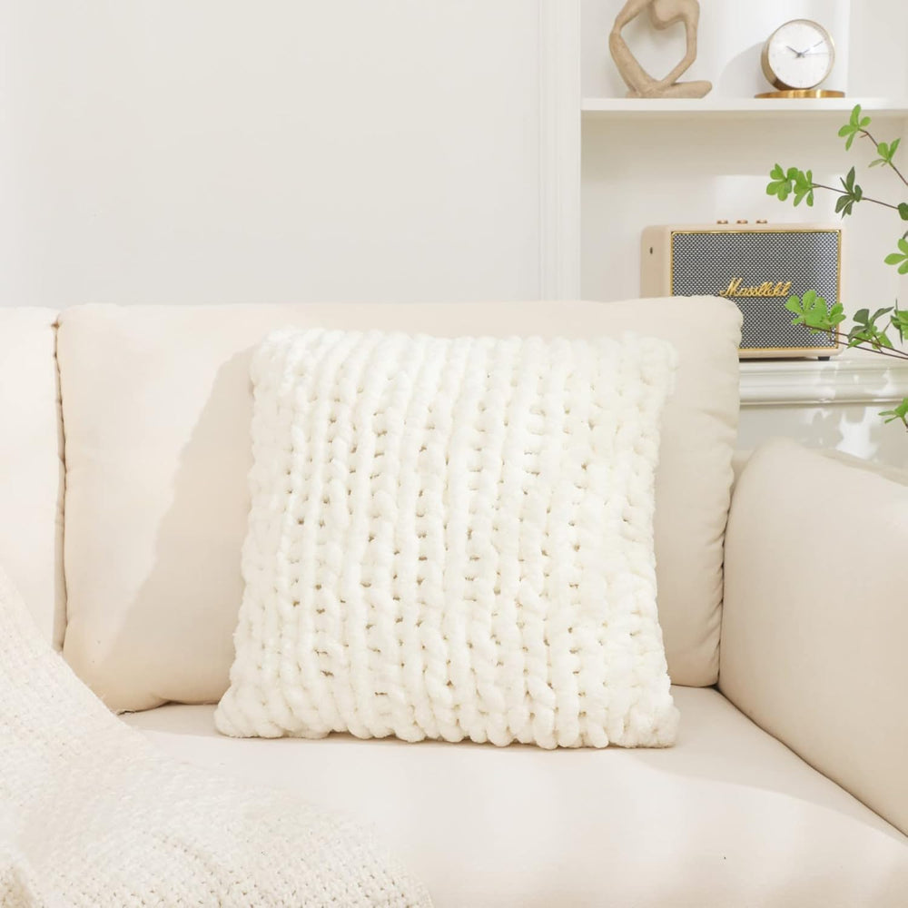 Cream White Chunky Knit Throw Pillow Covers 1PC 18"×18"