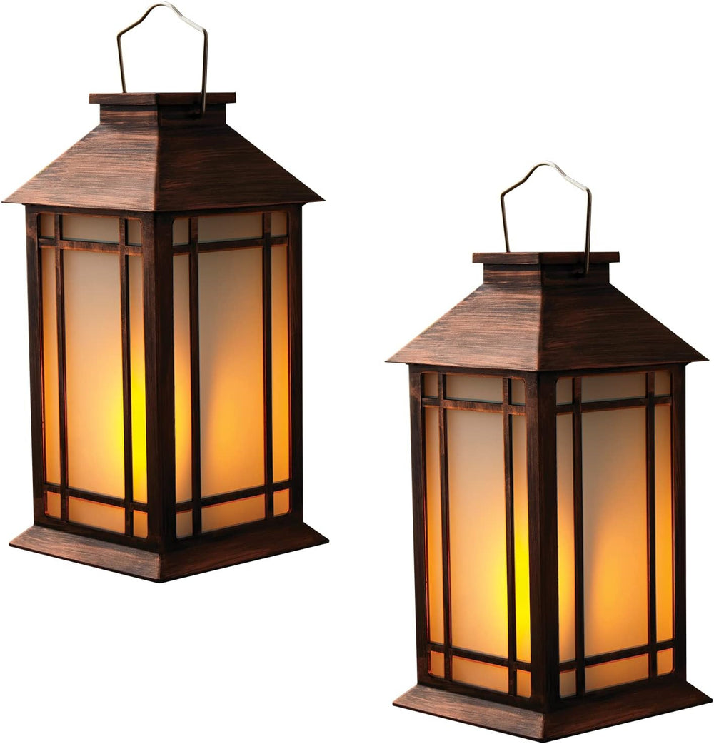 Bdor 13 Inch Outdoor Decorative Lanterns with LED Candle Timer 2 Pack Brown