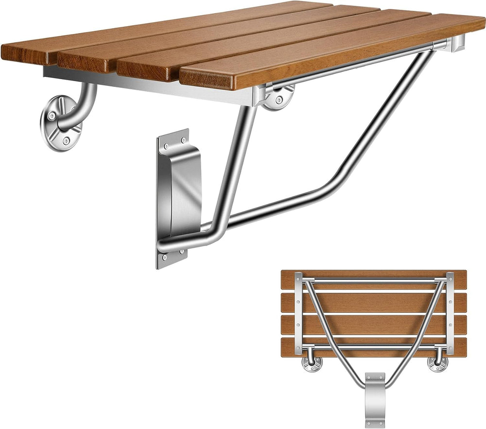 28" Wall Mounted Folding Shower Seat Stainless Steel Frame for Space Saving