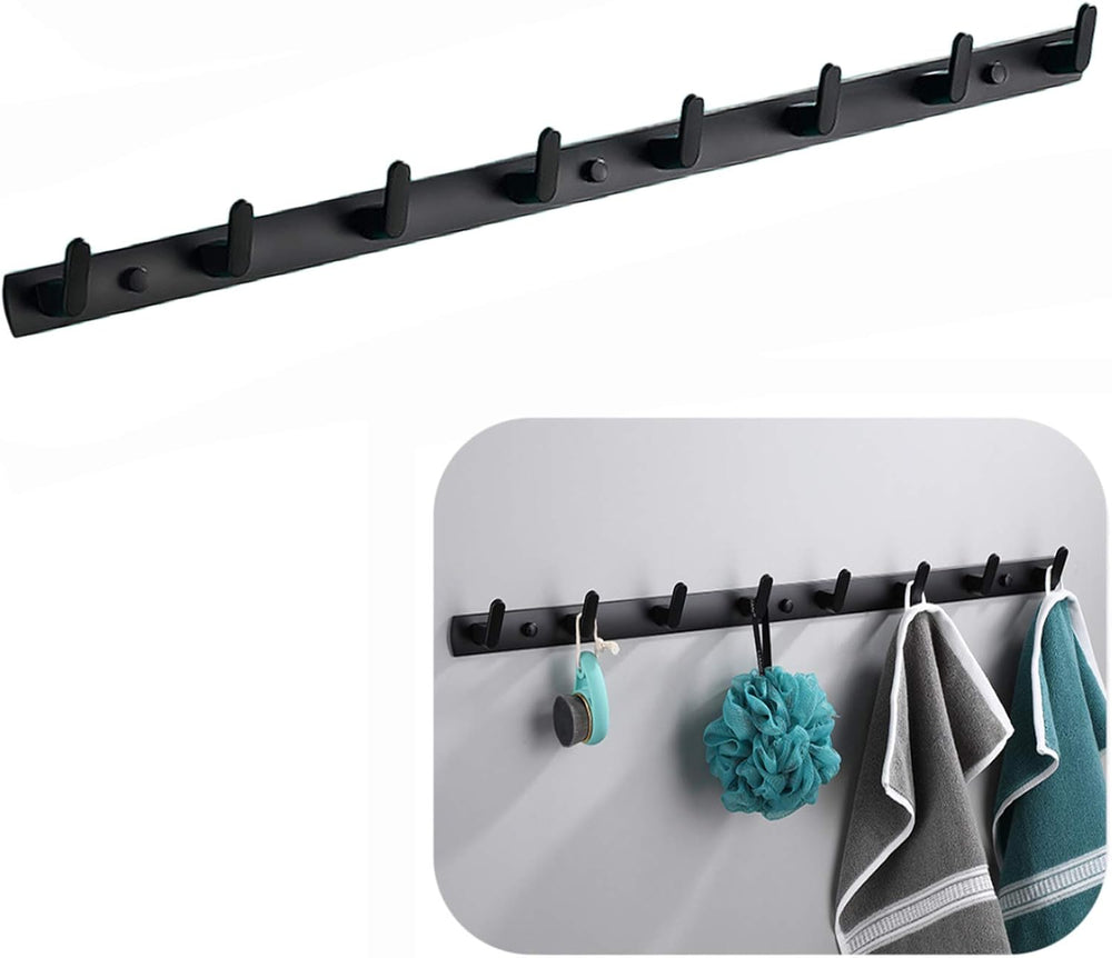 Wall Mounted Coat Rack, 8 Hooks, 29.7"x1.3", Modern, Black