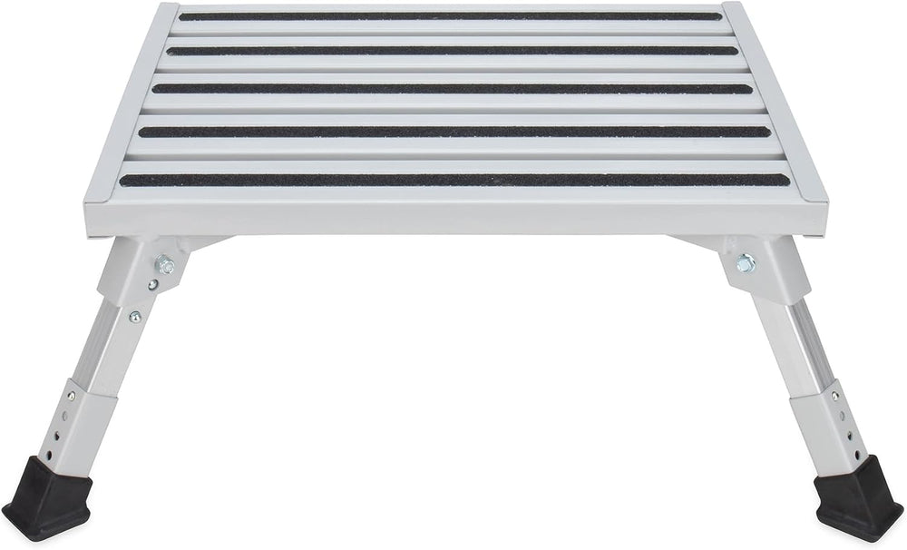 Camco Folding Aluminum Step Stool, Adjustable Height for RV and Trailers, Sil...