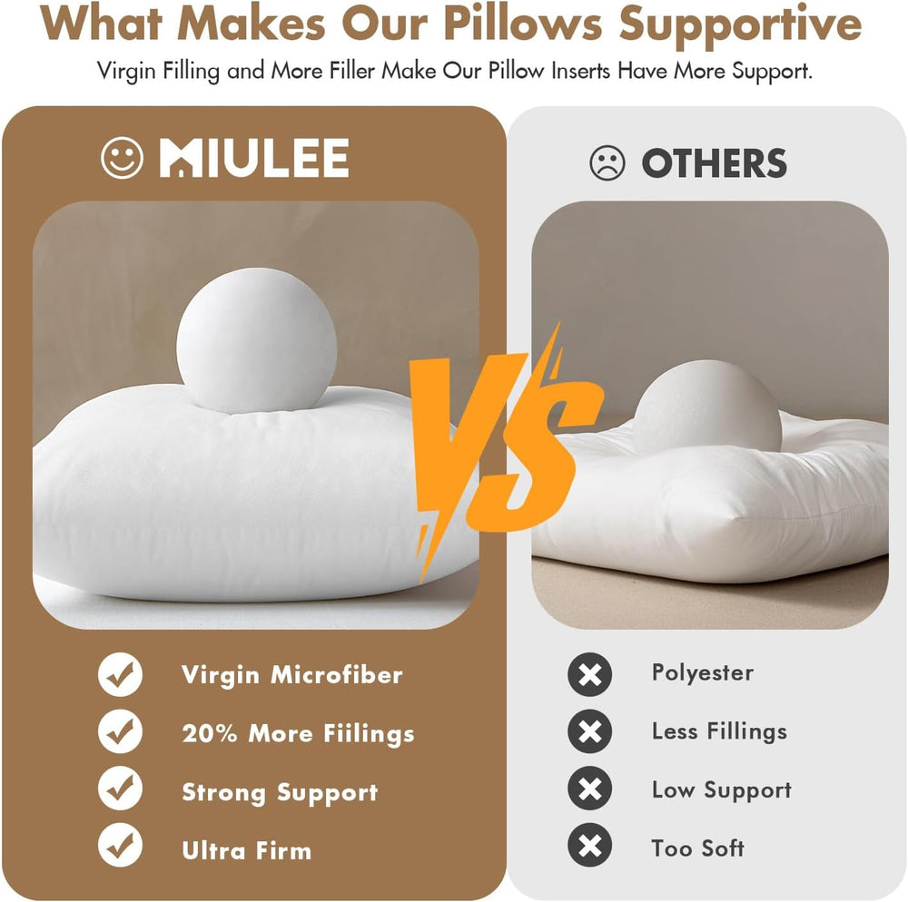MIULEE Set of 2 Throw Pillow Inserts 24x24 Inches with 100% Virgin Filling