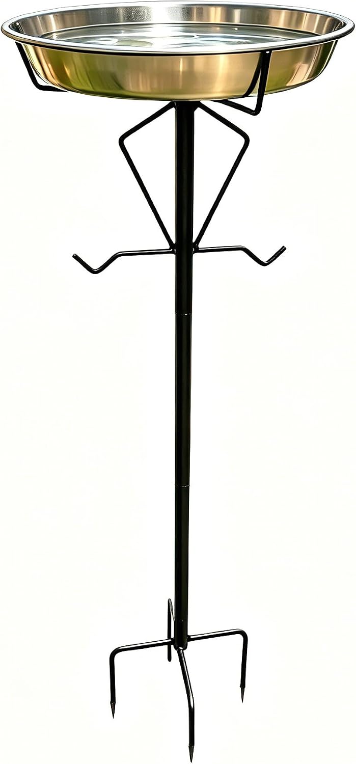 Kingson 35-Inch Outdoor Bird Bath with Metal Ground Stake, 11.6" Rust-Pr...