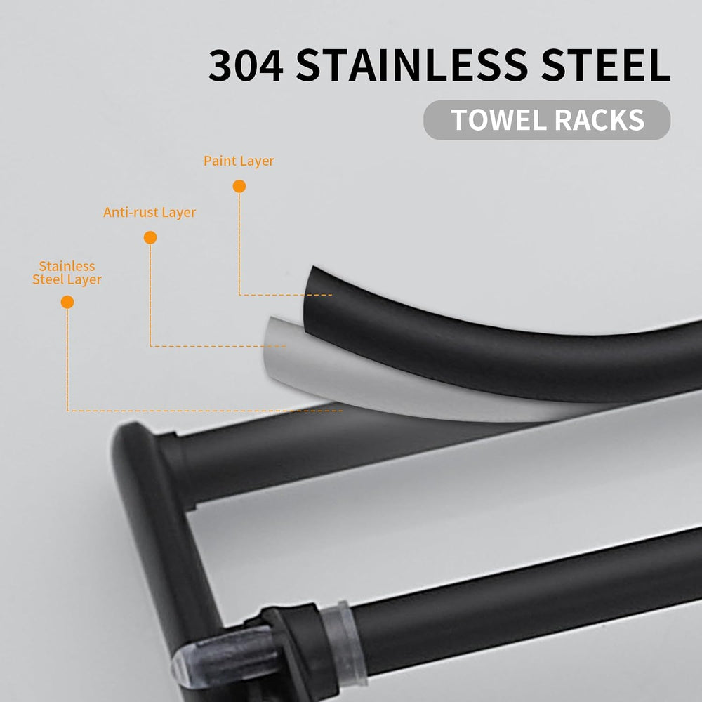 BESy Towel Racks with Foldable Towel Bar Hooks, Wall Mounted Matte Black