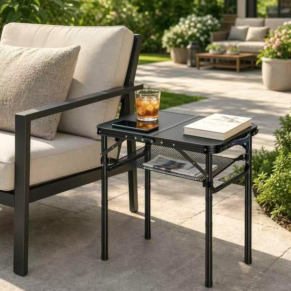 Outdoor Side Table, Portable, 3 Adjustable Height,Small Folding Table