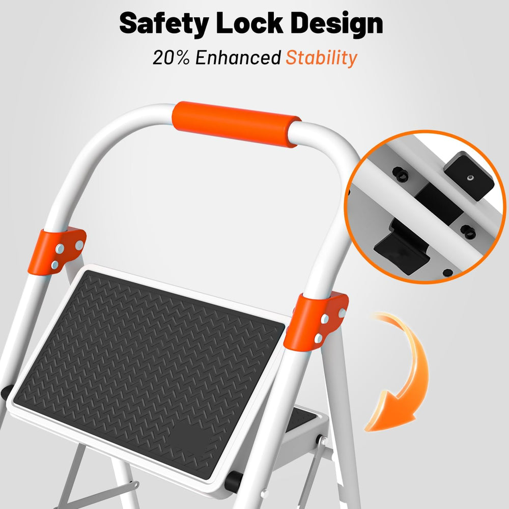2 Step Ladder, Heavy Duty Step Stool with Orange Cushioned Handle