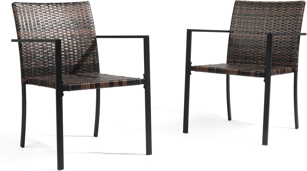 VINGLI Stackable Wicker Chairs Outdoor Dining Chairs Set of 2, All-Weather Pa...