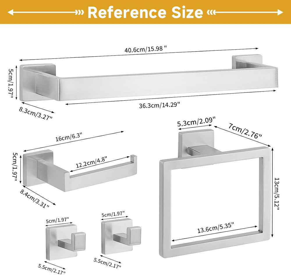 5 Piece Bathroom Towel Bar Set - SUS304 Stainless Steel Brushed Nickel Bath T...