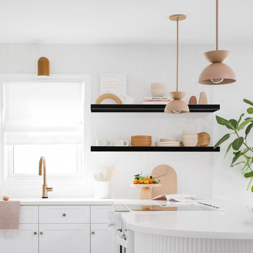 QEEIG Extra Long Floating Shelves for Wall (Black, Set of 2, 47.2")