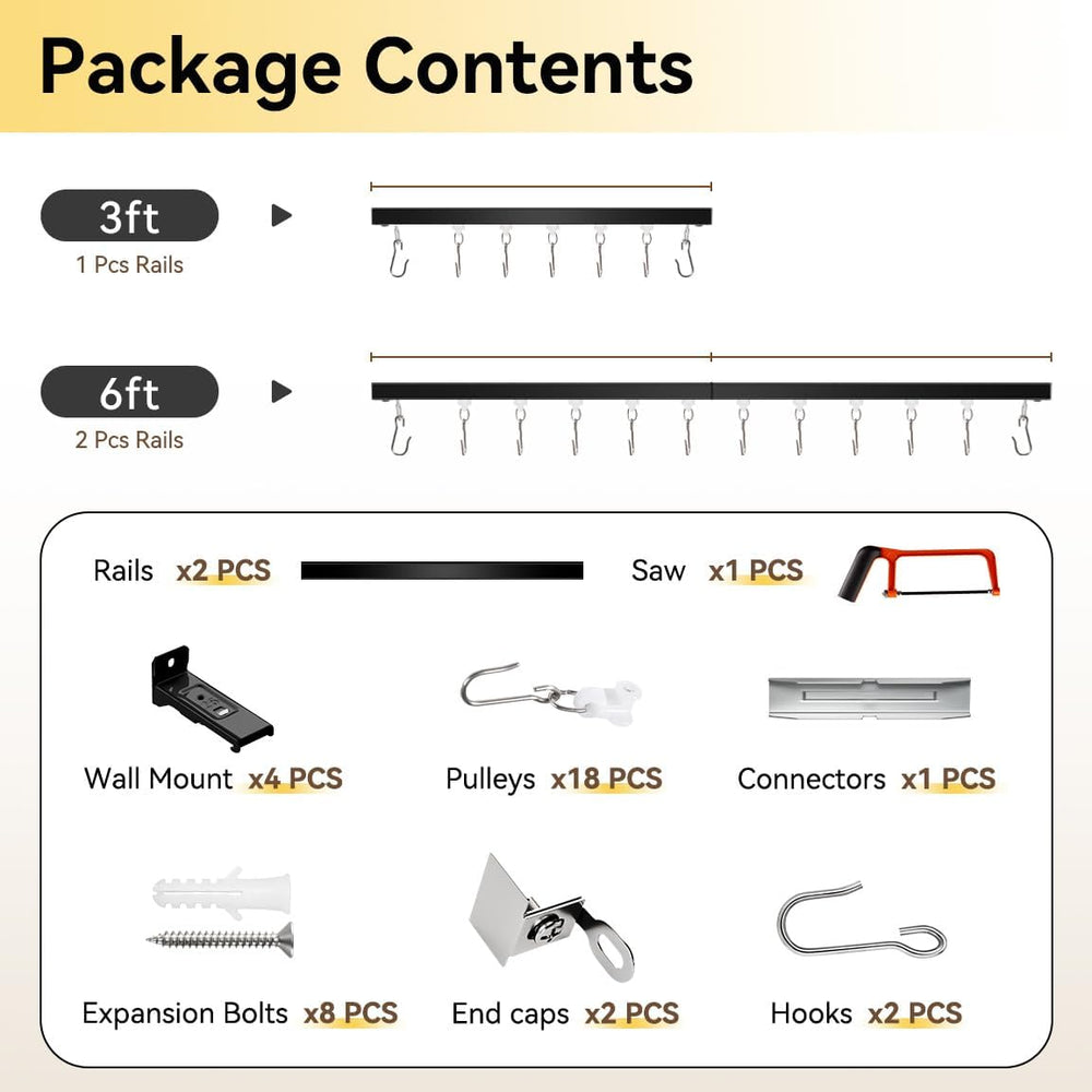 FELIDESIGN Ceiling Curtain Track, Room Divider Rail Set, Black, 3ft-6ft