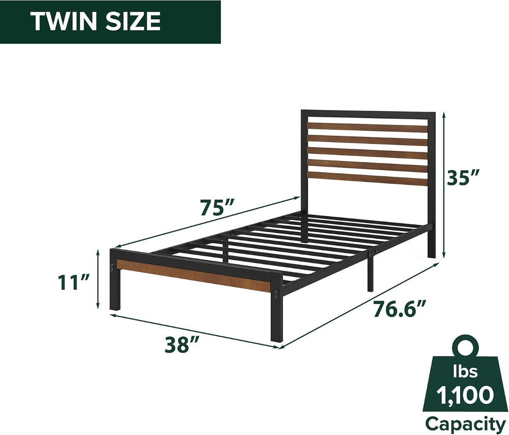 Zinus Kai Bamboo and Metal Platform Bed Frame, Sturdy Steel Frame, Twin
