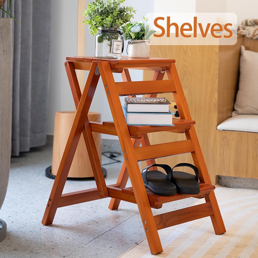 Wooden Step Stool for Adults/Folding stools Wood Step Ladder/Lightweight Step...