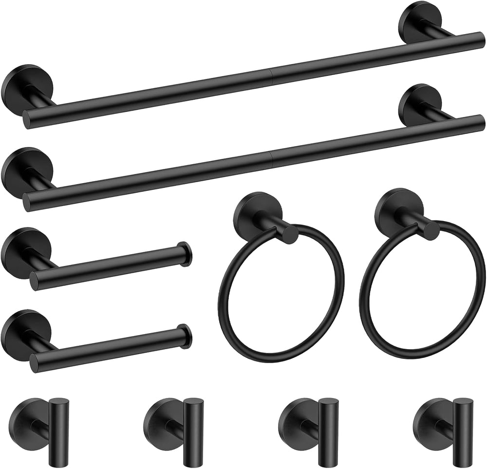 Newfun 10-Pieces Matte Black Bathroom Hardware Set 24 Inch