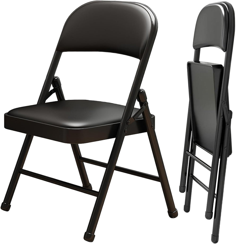 2 Pack Folding Chairs with Leather Padded Cushion and Back Metal