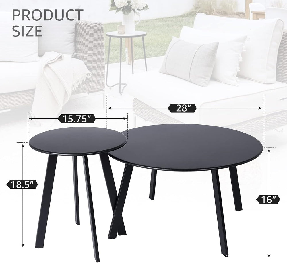 Meluvici Outdoor Patio Coffee Table Set of 2, Weather Resistant End Table, Ro...