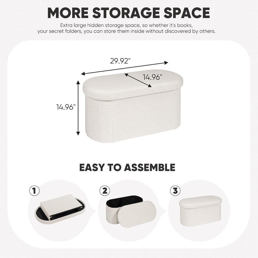 B FSOBEIIALEO 30" Folding Ottoman with Storage for Living Room, Cream White