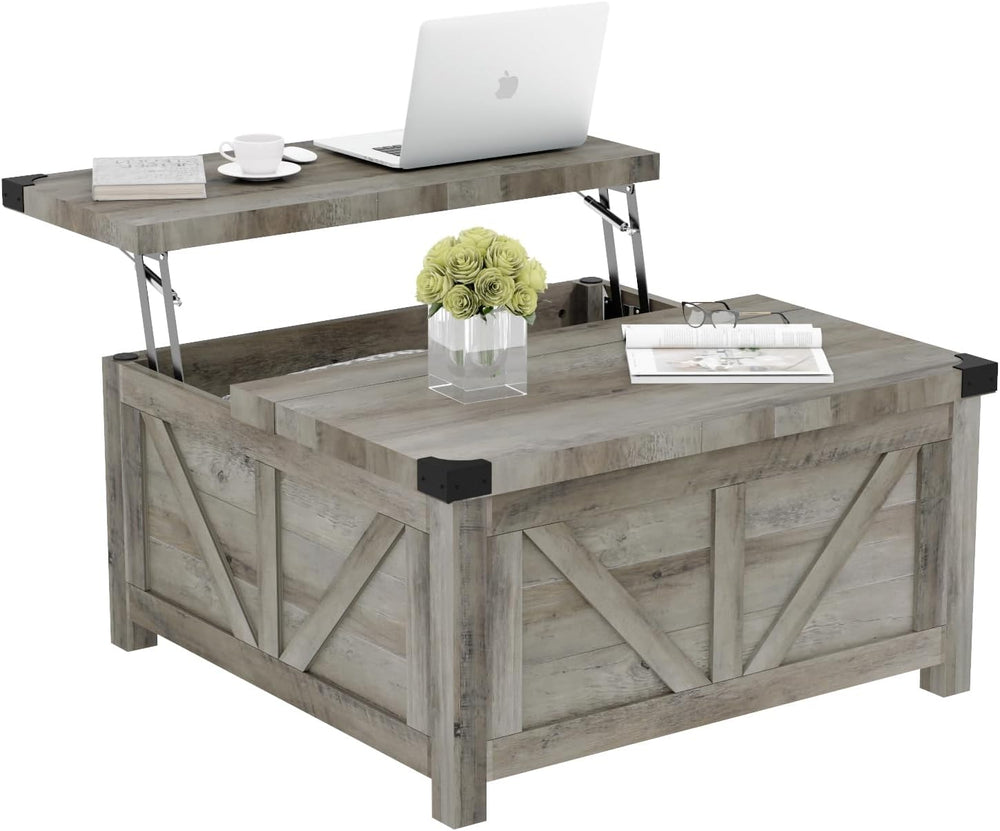 jimeimen 35.6" Farmhouse Lift Top Coffee Table with Storage, Square Coff...