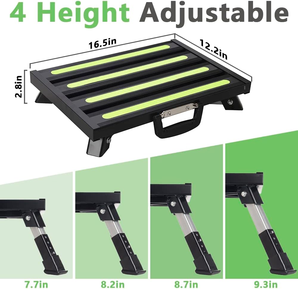 Aluminum RV Step Stool, 4-Level Adjustable Folding, Black