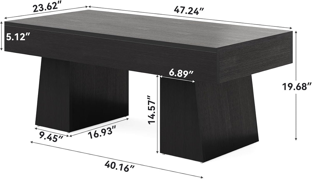 LITTLE TREE Farmhouse Coffee Table, 47 Inches Wooden Rectangular Accent Cente...