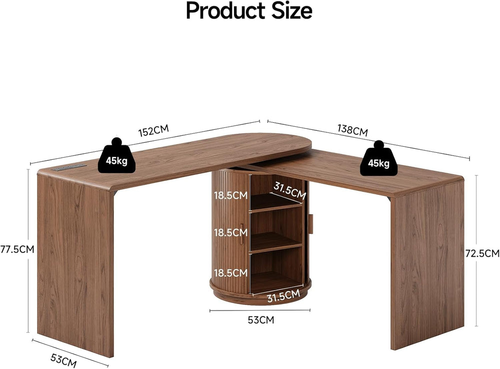 ONBRILL 60 in L Shaped Desks,360° Rotating Swivel Corner Desk,Walnut