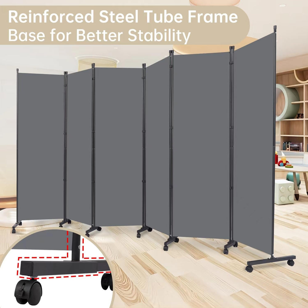 Room Divider Large 6 Panel Privacy Screen,Portable Room Partition on Wheels