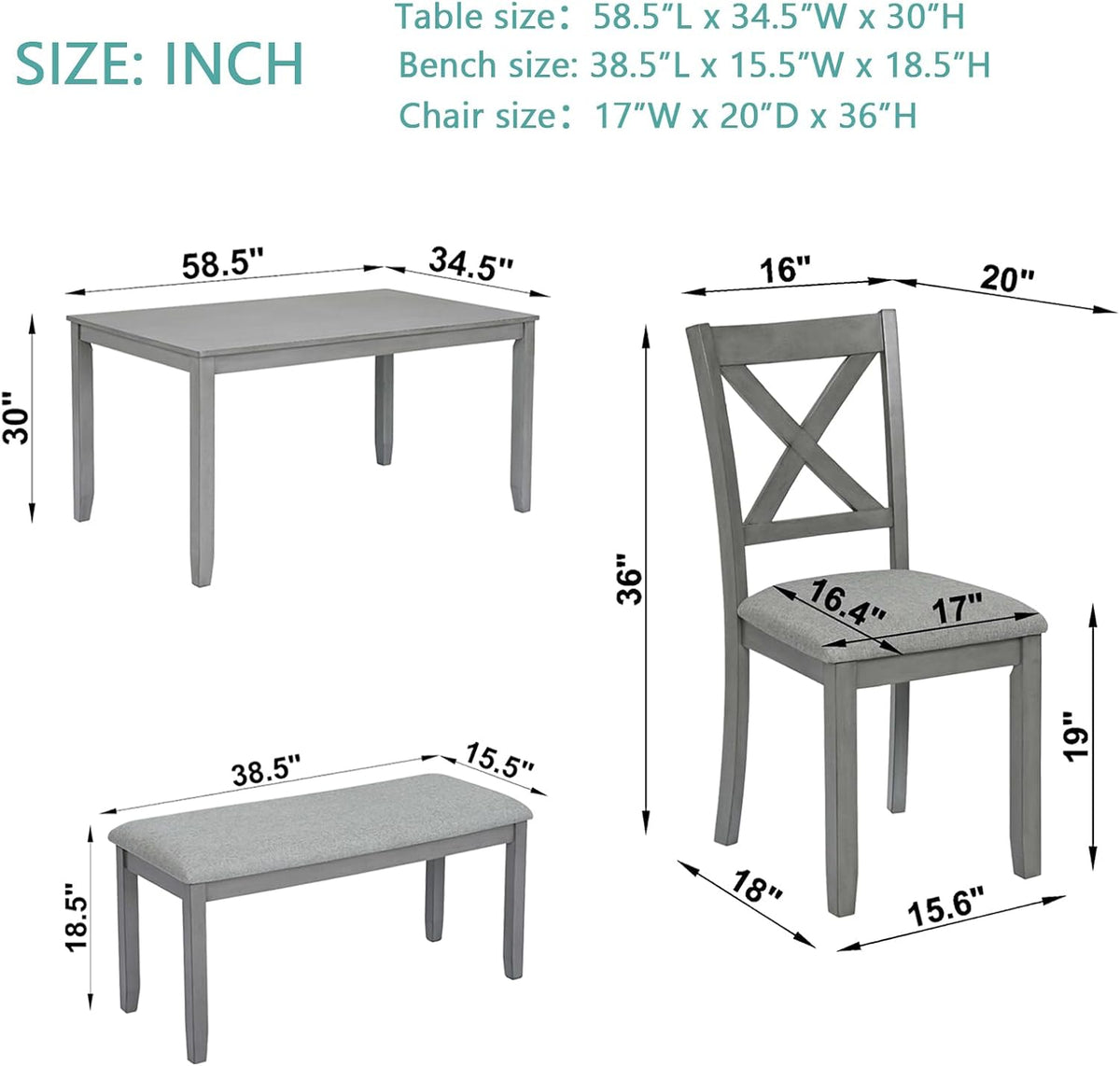 keiki 6-piece standard height dining table set with, close-up detail