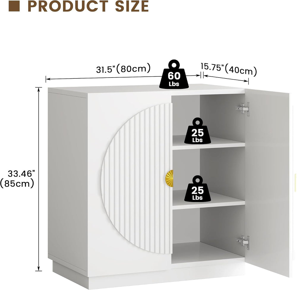 LVSOMT Modern Accent Cabinet with Doors and Adjustable Shelves, Gloss White