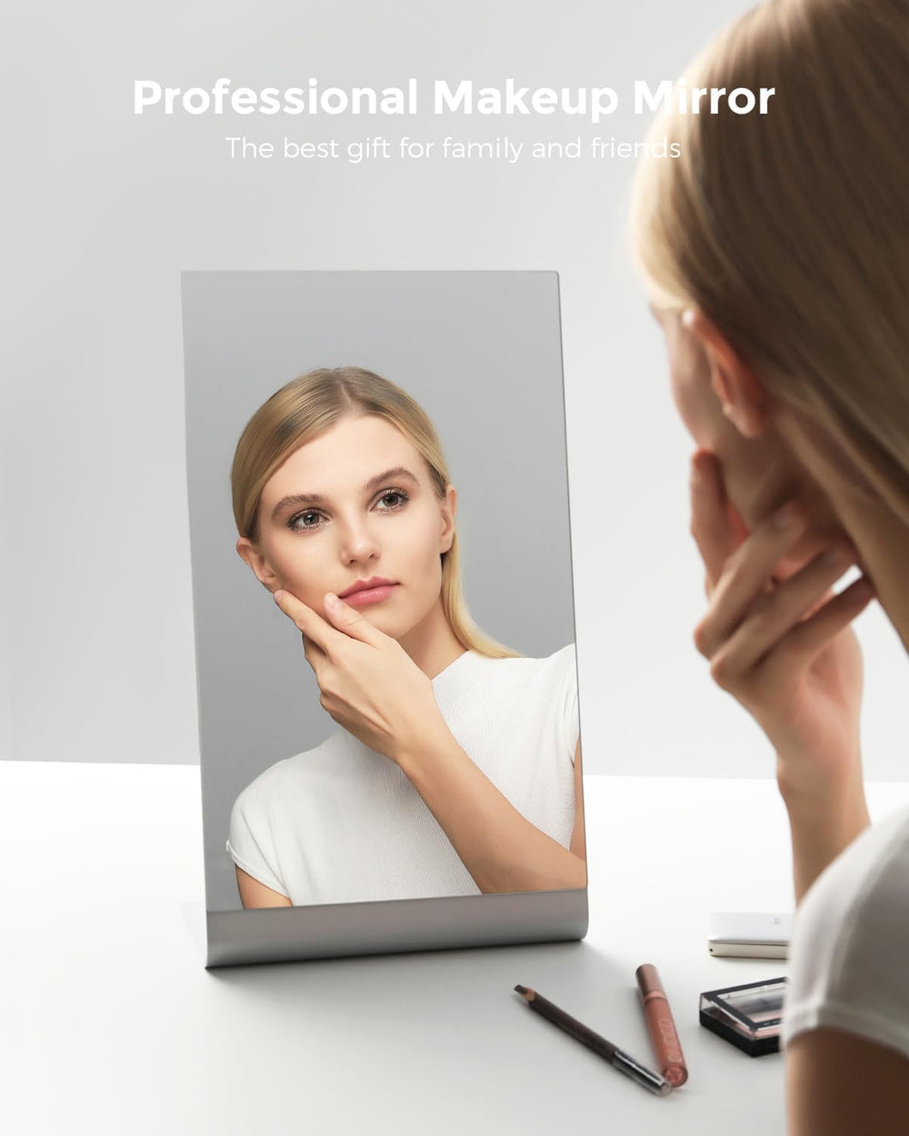 NEZZOE 15"x8" Frameless Makeup Mirror, Minimalist Free Standing Des...