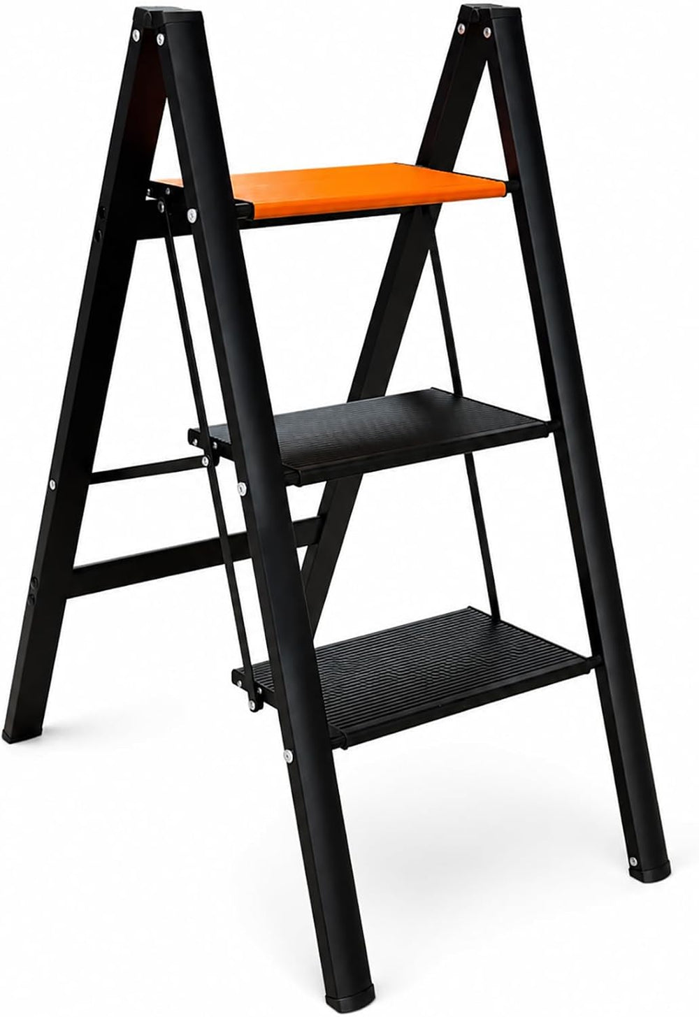 3 Step Ladder Lightweight Aluminum Folding Step Stool OrangeBlack