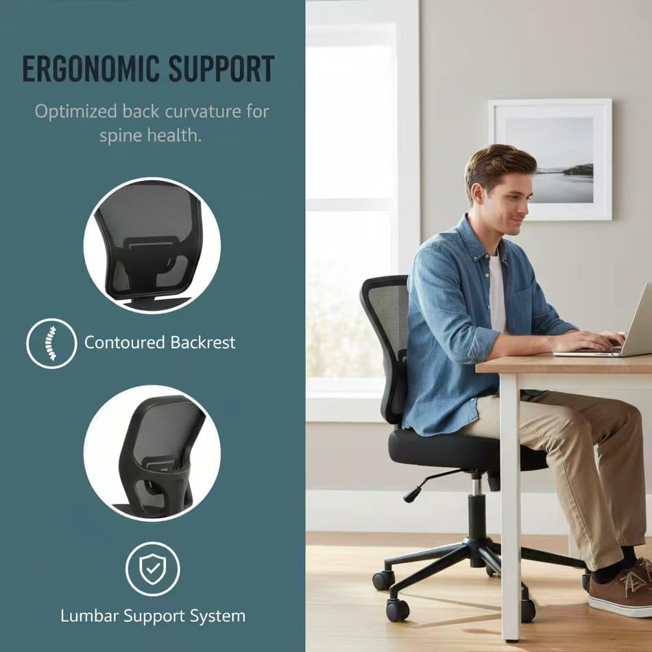Armless Office Desk Chair Height Adjustable, Ergonomic High Back Mesh Task Ch...